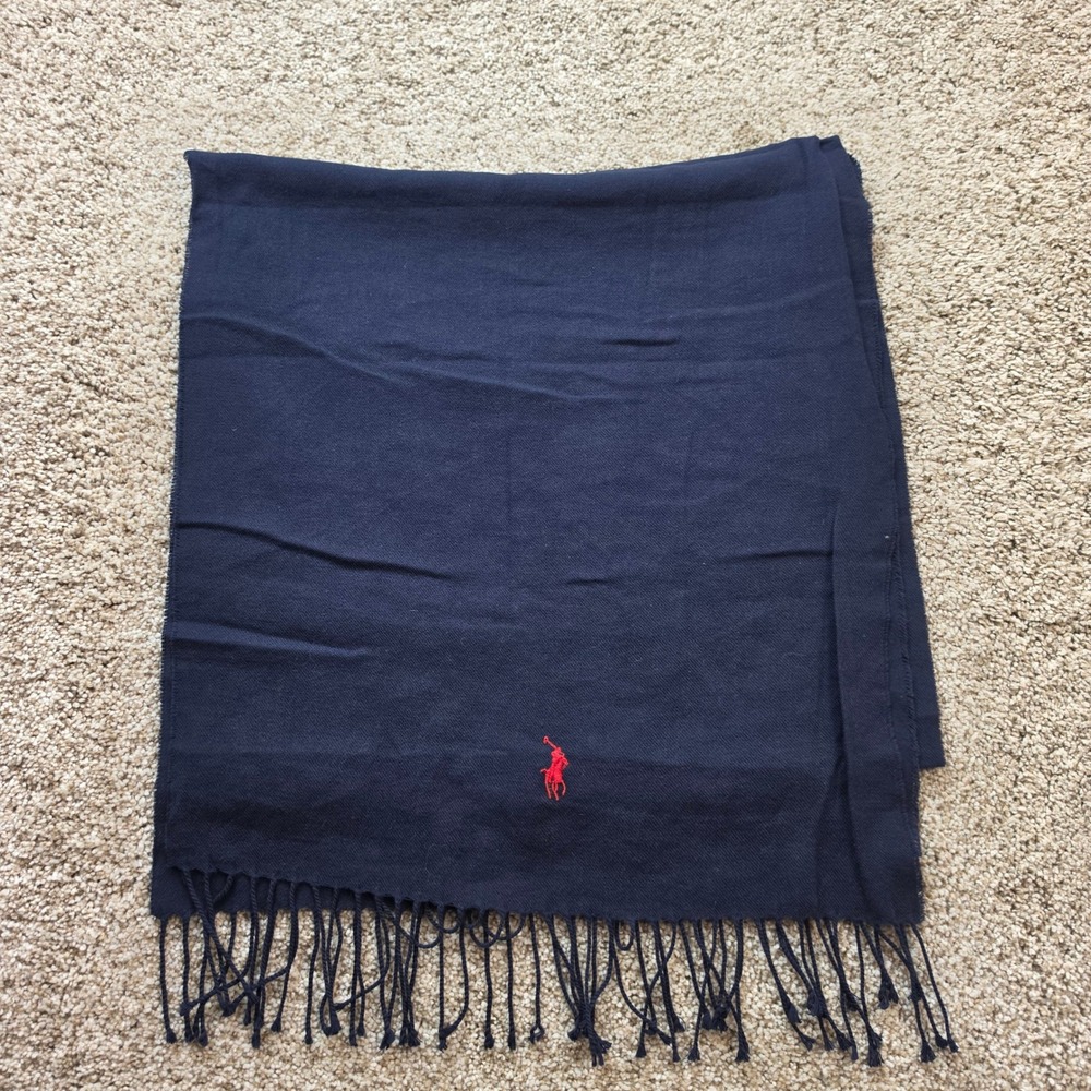 Polo Ralph Lauren Scarf Mens Navy Blue Red Cotton Italian Made Preppy Pony